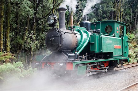 simsearch:862-03288971,k - The restored West Coast Wilderness Railway between Strahan and Queenstown,based on the Abt system imported from Switzerland. Stock Photo - Rights-Managed, Code: 862-03288969