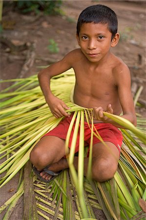 rubber plantation - Young Boy weaving palm branches together for community eco shop catering for visiting tourists in the village of Jamaraqua on the banks of the Rio Tapajos Stock Photo - Rights-Managed, Code: 862-03289668