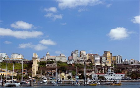 simsearch:862-03289691,k - Brazil,Bahia,Salvador. Within the historic Old City,a UNESCO World Heritage site,a view from the sea of both the modern and the historic city with the marina in the foreground. Stock Photo - Rights-Managed, Code: 862-03289767