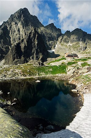 Slovaquie High Tatras montagnes (Vyoske Tatry) Parc National des Tatras. Paysage de montagne et refuge Refuge Térycho région de randonnée au-dessus du lac Photographie de stock - Rights-Managed, Code: 862-03354182