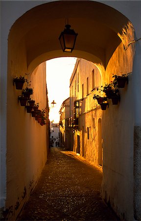 spanish street architecture - Narrow streets at sunset. Stock Photo - Rights-Managed, Code: 862-03354251