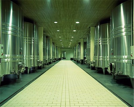 Stainless steel maturation vats in Ysios winery. This modern,almost futuristic winery was designed by one of Spain's best known architects,Santiago Calatrava Stock Photo - Rights-Managed, Code: 862-03354337