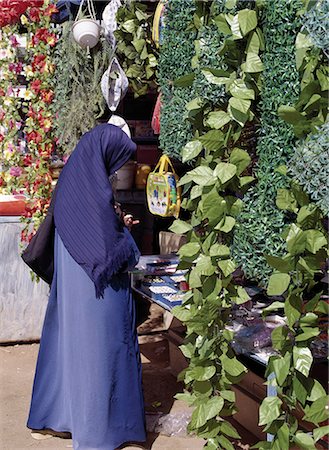 A stall in the important market town of Karima sells plastic greenery and flowers for home decoration selling to a Nubian woman Stock Photo - Rights-Managed, Code: 862-03354594