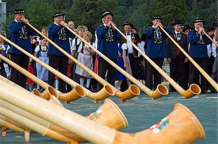 swiss mountain man - Traditional horn blowers at the Unspunnen Bicentenary Festival,Interlaken,Jungfrau Region,Switzerland Stock Photo - Rights-Managed, Code: 862-03354684