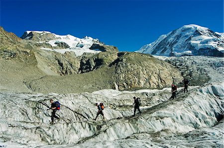 Hikers crossing crevasses on the Monte Rosa glacier,Zermatt,Valais,Switzerland Stock Photo - Rights-Managed, Code: 862-03354727