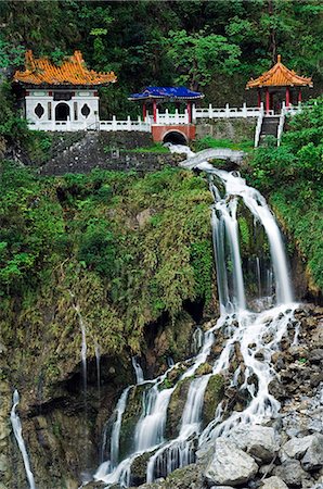 Taroko Gorge National Park waterfall at Changshun Tzu Water Temple Stock Photo - Rights-Managed, Code: 862-03354967
