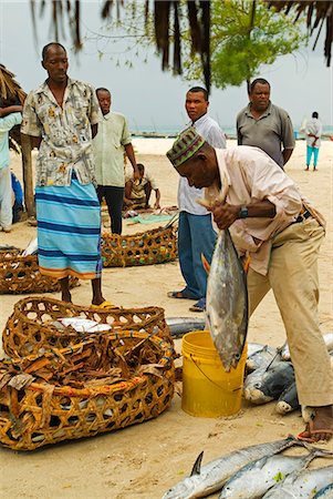 Afrique de l'est ; Tanzanie. Pêcheurs d'achat & de vente du poisson à un marché aux poissons dans le Village de Nungwi, île de Zanzibar Photographie de stock - Rights-Managed, Code: 862-03355276