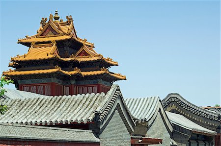 simsearch:862-03351044,k - Ein Aussichtsturm auf den Burgmauern bei The Forbidden City Palace Museum, Zijin Cheng, Beijing, China Stockbilder - Lizenzpflichtiges, Bildnummer: 862-03351040