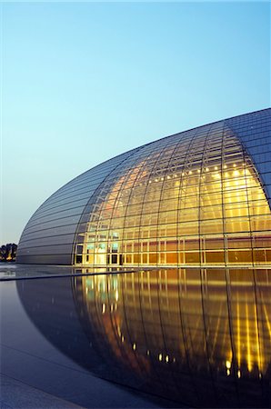 simsearch:862-05997259,k - China,Beijing. The National Grand Theatre Opera House also known as The Egg designed by French architect Paul Andreu and made with glass and titanium (opened Sept 25th 2007). Stock Photo - Rights-Managed, Code: 862-03351236