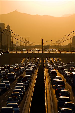 scenic road at sunset - China,Beijing. Sunset over city ring road during rush hour. Stock Photo - Rights-Managed, Code: 862-03351278