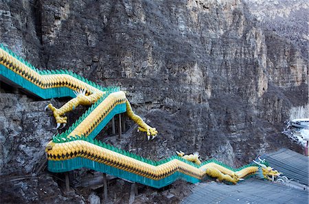 stair for mountain - China,Beijing,Longqing Gorge Tourist Park. A dragon climbing down the mountainside. Stock Photo - Rights-Managed, Code: 862-03351467