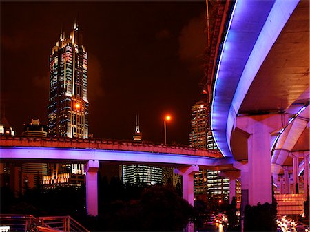 shanghai motorway - China,Shanghai. Purple lit flyovers in Shanghai Stock Photo - Rights-Managed, Code: 862-03351878