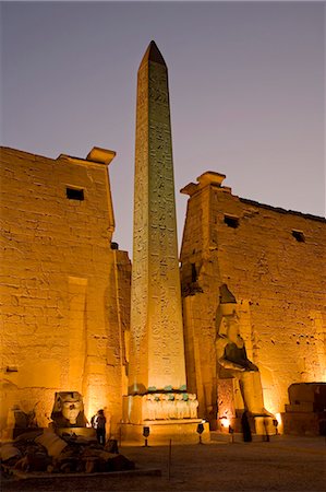 simsearch:862-03352903,k - Luxor Temple illuminated at night. The obelisk is one of a pair,the other stands in the Place de la Concorde,Paris. Stock Photo - Rights-Managed, Code: 862-03352898