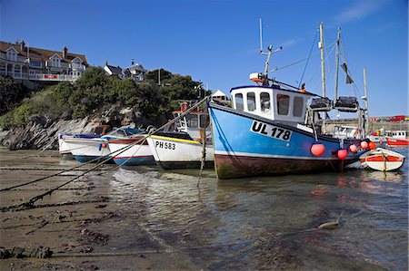 fishing trawler - Fishing boats in Newquay harbour at low tide. Stock Photo - Rights-Managed, Code: 862-03353219