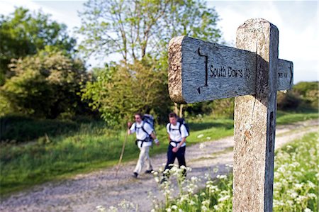 simsearch:862-03710966,k - Angleterre, West Sussex, South Downs Way. Le 160 km de long « South Downs Way » suit le vieux itinéraires et nichés le long de l'escarpement de la craie et les crêtes des South Downs. Le sentier est partagé par les marcheurs, les cyclistes et les cavaliers. Photographie de stock - Rights-Managed, Code: 862-03353656