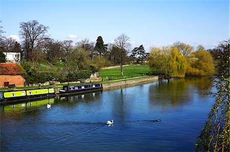 swan river - England,Oxfordshire Wallingford. Two barges moored at Wallingford on the River Thames. Foto de stock - Direito Controlado, Número: 862-03353720