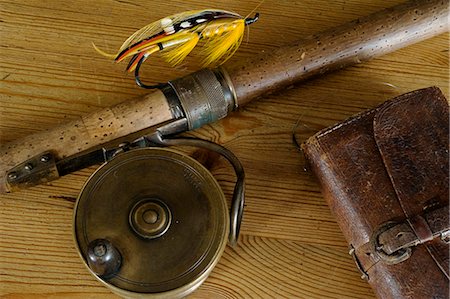 reel - UK. Antique salmon fishing tackle and Hardy Rod Stock Photo - Rights-Managed, Code: 862-03353754