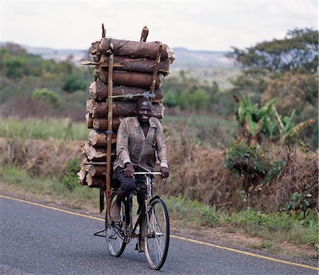 Vendeurs de bois transportent de lourdes charges de bois sur leurs bicyclettes à vendre à proximité de centres urbains, où beaucoup de gens encore cuire sur bois ou du charbon... Photographie de stock - Rights-Managed, Code: 862-03365071