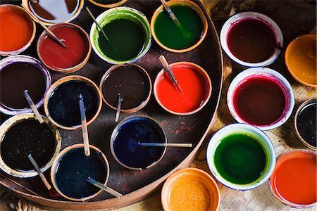 Myanmar,Burma,Lake Inle. A selection of dyes used in the production of local silk at Lake Inle. Stock Photo - Rights-Managed, Code: 862-03365147