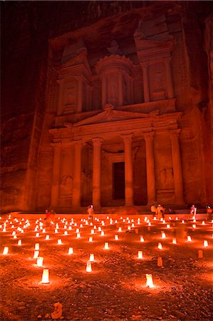 The Treasury,also known as Al Khazneh,illuminated by candles for 'Petra by Night',Petra,Jordan Stock Photo - Rights-Managed, Code: 862-03365838