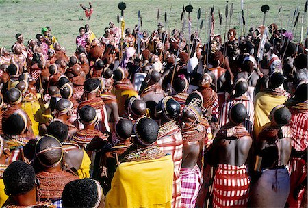 samburu - The invited guests at a Samburu wedding gather together to sing in praise of the couple and to dance. Celebrations will go on late into the night. Foto de stock - Con derechos protegidos, Código: 862-03366057