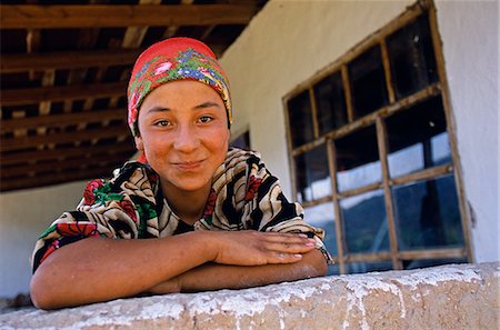 Kyrgyzstan,Arslanbob. Teenage Uzbek girl in the mountain village of Arslanbob on the western slopes of the Fergana mountain range. Stock Photo - Rights-Managed, Code: 862-03367051