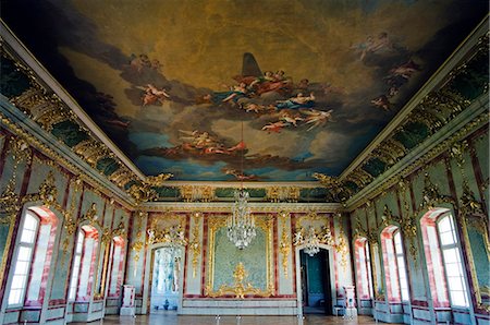 Ornate interior and painted ceiling of the Baroque Style Rundales Palace (Rundales Pils) designed by Architect Bartolomeo Rastrelli Built in 18th Century for Ernst Johann von Buhren (1690-1772) Duke of Courland Stock Photo - Rights-Managed, Code: 862-03367097