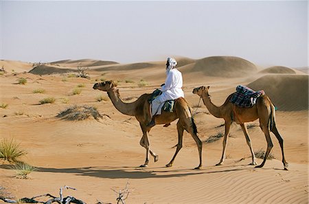 A Bedu rides his camel amongst the sand dunes in the desertOman OM4John Warburton-Lee Fotografie stock - Rights-Managed, Codice: 862-03360148