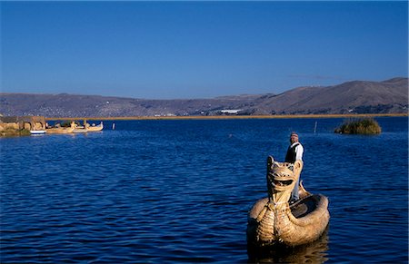 peru lake - Reedboat Stock Photo - Rights-Managed, Code: 862-03360445