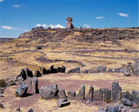 enterrement - Stone circle & chullpas mark ceremonial Inca burial grounds Foto de stock - Con derechos protegidos, Código: 862-03360448