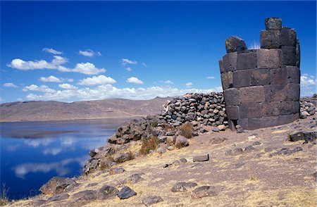 peru lake - Chullpa (Inca burial chamber) with Lake Umayo behind. Stock Photo - Rights-Managed, Code: 862-03360455