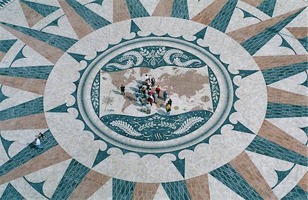 portugal tile - A group of tourists stand in the centre of the compass pavement in front of the Monument of the Discoveries Stock Photo - Rights-Managed, Code: 862-03360858