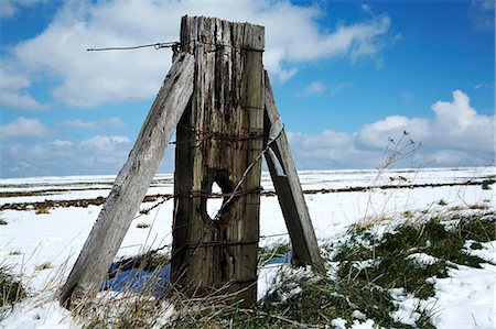 simsearch:862-03361419,k - Angleterre, West Berkshire. Un vieux poteau de clôture sur la Ridgeway après une chute de neige de printemps. Photographie de stock - Rights-Managed, Code: 862-03437063