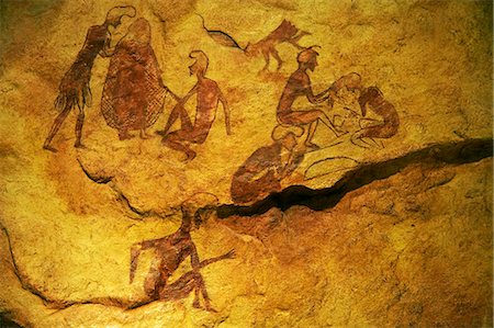 Example of rock art found in the Southern Sahara,Libya,presently exhibited in the Museum in Tripoli. Stock Photo - Rights-Managed, Code: 862-03437212