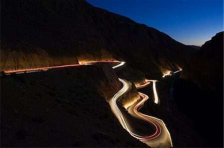 Dades Gorge Nighttime Car Light Trails Stock Photo - Rights-Managed, Code: 862-03437258