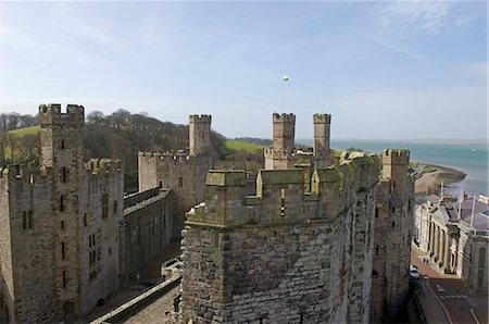 Wales,Gwynedd,Caernarvon. A view from the top of Caernarvon Castle. Stock Photo - Rights-Managed, Code: 862-03437774