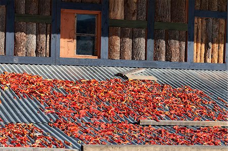 sun drying - Chilli peppers drying on a roof in Bhutan Stock Photo - Rights-Managed, Code: 862-03710567