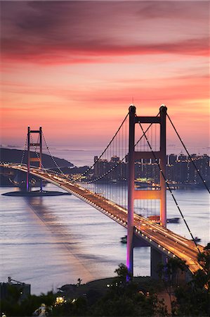 Tsing Ma Bridge at dusk, Tsing Yi, Hong Kong, China Stock Photo - Rights-Managed, Code: 862-03710708