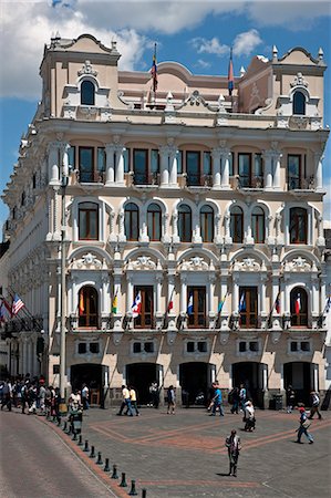 Ecuador, Hotel Plaza Grande is a colonial building built in 1930 on the corner of Independence Square in the Old City of Quito. Stock Photo - Rights-Managed, Code: 862-03710862