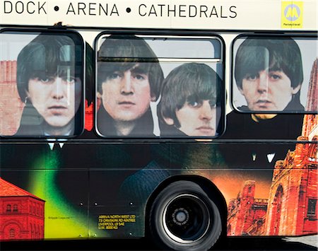 Beatles  famous four on a bus in Liverpool, Merseyside, UK Stock Photo - Rights-Managed, Code: 862-03710974