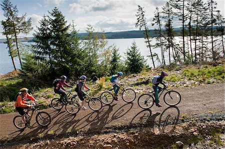 Familie, Radfahren entlang der Lakeside Way, Kielder Water & Forest Park, Northumberland, England. Stockbilder - Lizenzpflichtiges, Bildnummer: 862-03711004