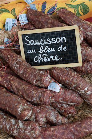 saucisson - Sausage for sale in a market in rural Provence France Stock Photo - Rights-Managed, Code: 862-03711378
