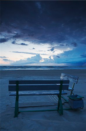 Bench on beach at dusk, Liepaja, Latvia Stock Photo - Rights-Managed, Code: 862-03712638