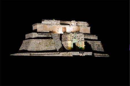 Uxmal, Mexico. Details in the Mayan ruins at Uxmal Mexico at night Stock Photo - Rights-Managed, Code: 862-03712911