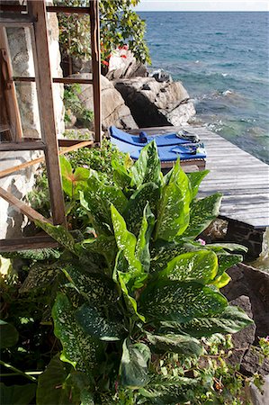 Malawi, Lake Malawi, Likoma Island. View from one of the guest bungalows at the luxury Kawa Maya Lodge. Stock Photo - Rights-Managed, Code: 862-03713021