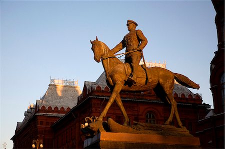 soviet war memorial - Russia, Moscow; Marshal Zhukov with his horse stepping on Nazi emblems, to commemorate the Soviet victory over Nazism in WW2. Stock Photo - Rights-Managed, Code: 862-03713298