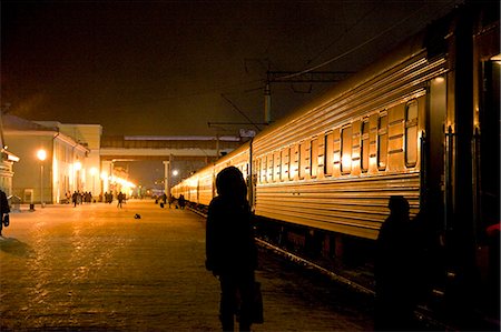 simsearch:862-03713335,k - Russia, Siberia, Ulan-Ude; One of the major stops in east Russia. Trans-Siberian rail at night Stock Photo - Rights-Managed, Code: 862-03713328