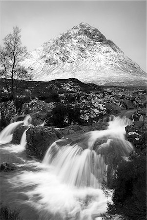 Coupall Falls and Buachaille Etive Mor in winter, Glencoe, Scotland, UK Fotografie stock - Rights-Managed, Codice: 862-03713376