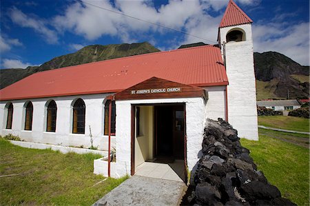simsearch:862-03288559,k - Tristan Da Cunha Island, settlement capital of Edinburgh.   The frontage of the capitals St Joseph's Catholic Church Stock Photo - Rights-Managed, Code: 862-03713738