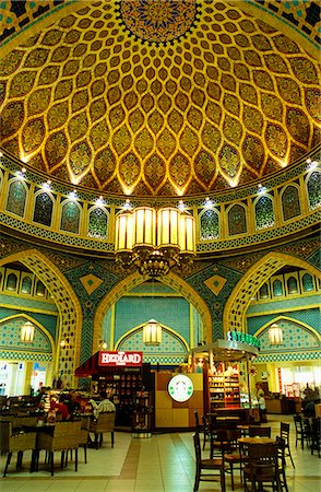 simsearch:841-03674680,k - United Arab Emirates (or UAE), Dubai. Cafes in a decorative hall of the Persia Court in the themed Ibn Battuta Shopping Mall. Stock Photo - Rights-Managed, Code: 862-03713966